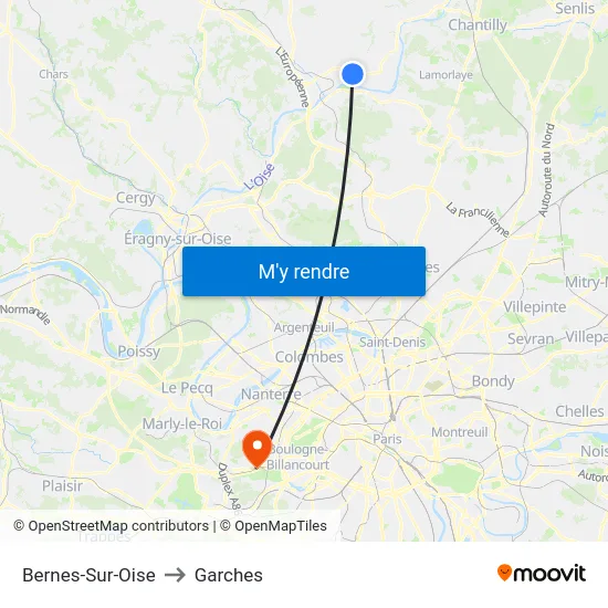 Bernes-Sur-Oise to Garches map