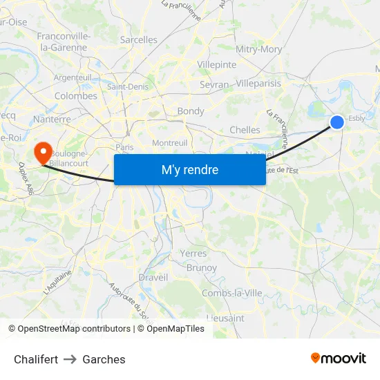 Chalifert to Garches map