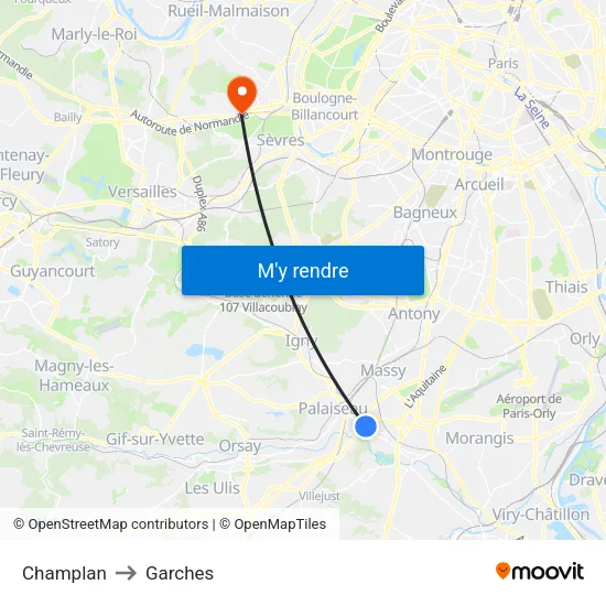 Champlan to Garches map