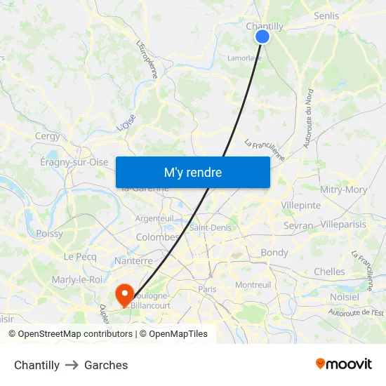 Chantilly to Garches map
