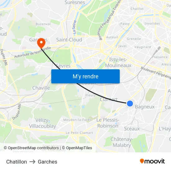 Chatillon to Garches map