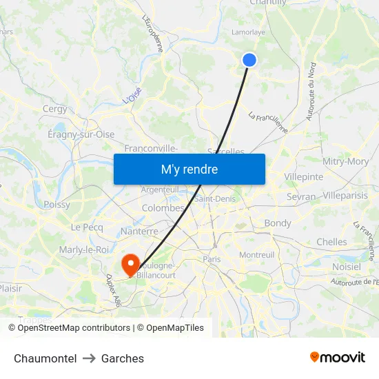 Chaumontel to Garches map