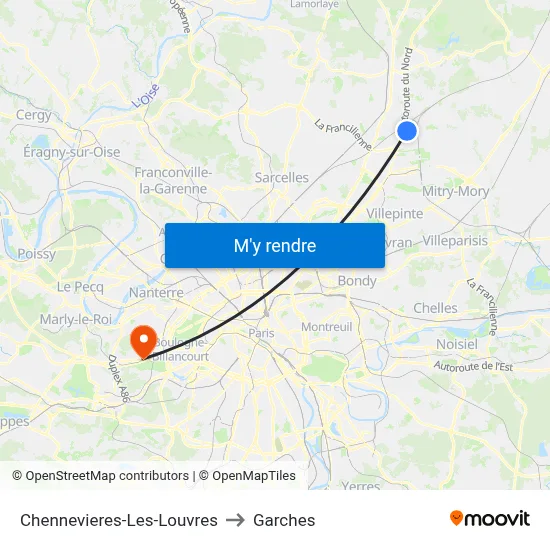 Chennevieres-Les-Louvres to Garches map