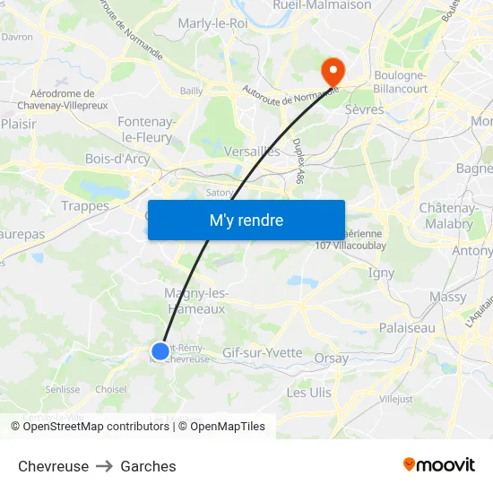 Chevreuse to Garches map