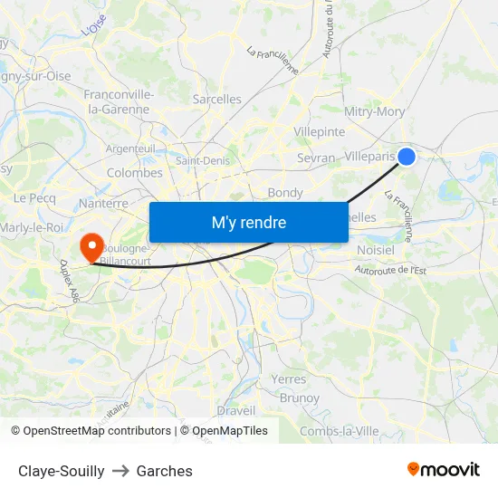 Claye-Souilly to Garches map