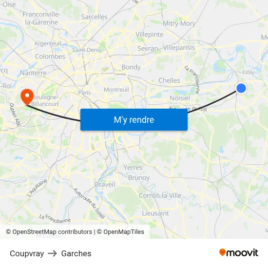 Coupvray to Garches map