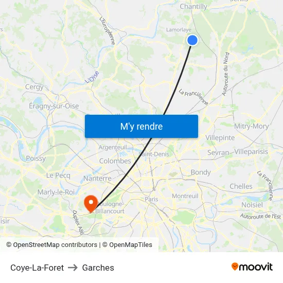 Coye-La-Foret to Garches map
