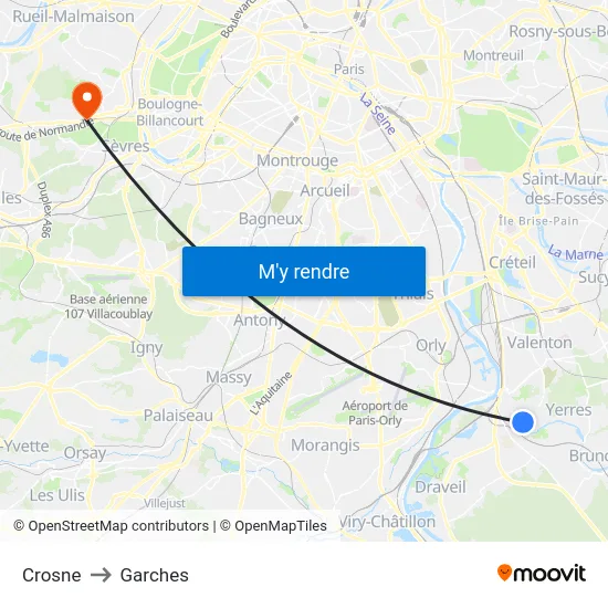 Crosne to Garches map