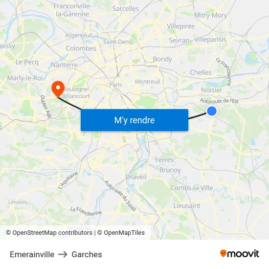 Emerainville to Garches map