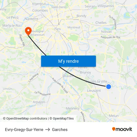 Evry-Gregy-Sur-Yerre to Garches map