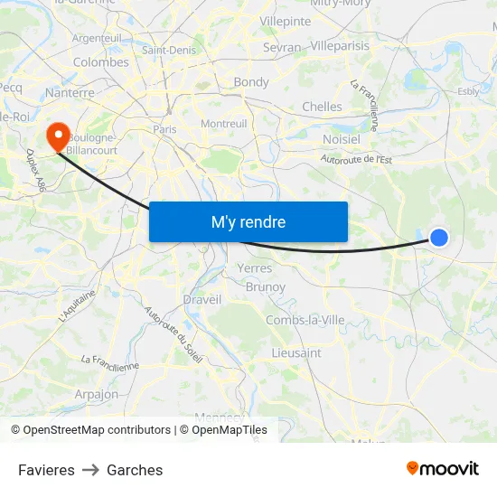 Favieres to Garches map