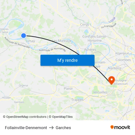Follainville-Dennemont to Garches map