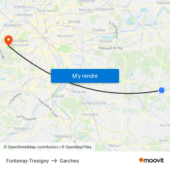 Fontenay-Tresigny to Garches map