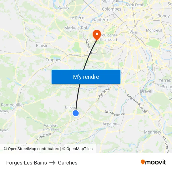 Forges-Les-Bains to Garches map