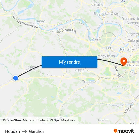 Houdan to Garches map
