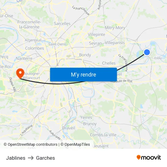 Jablines to Garches map