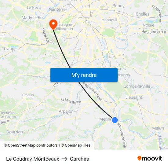 Le Coudray-Montceaux to Garches map