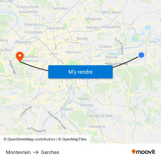 Montevrain to Garches map