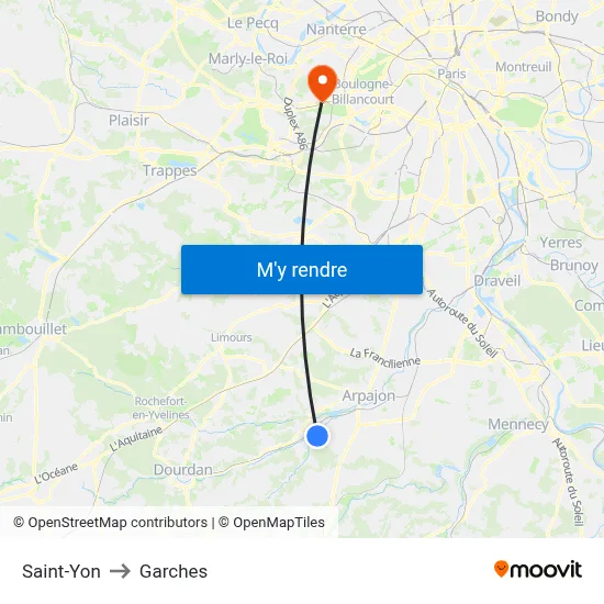 Saint-Yon to Garches map