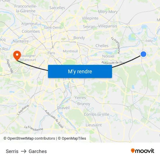 Serris to Garches map
