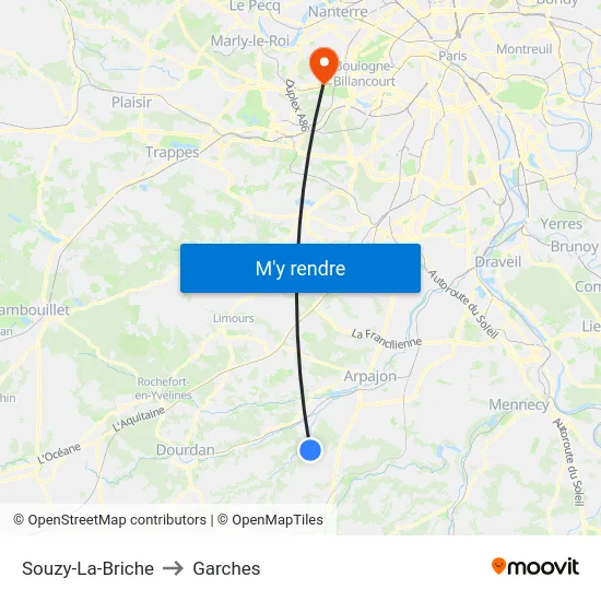 Souzy-La-Briche to Garches map