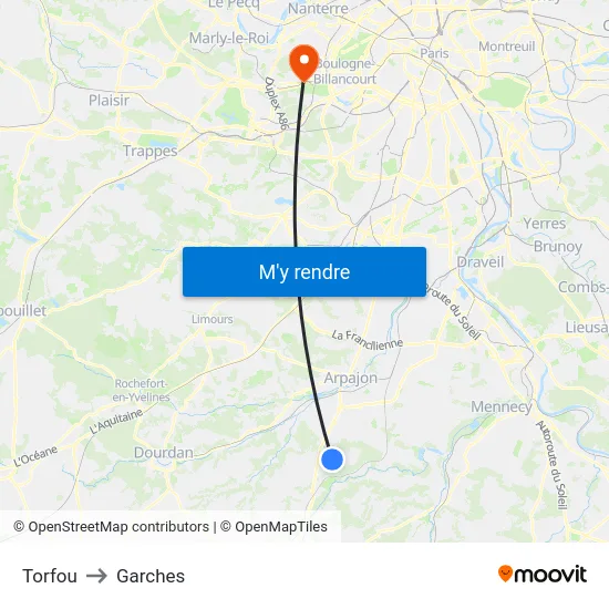 Torfou to Garches map