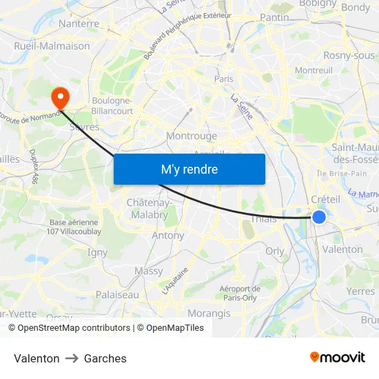 Valenton to Garches map