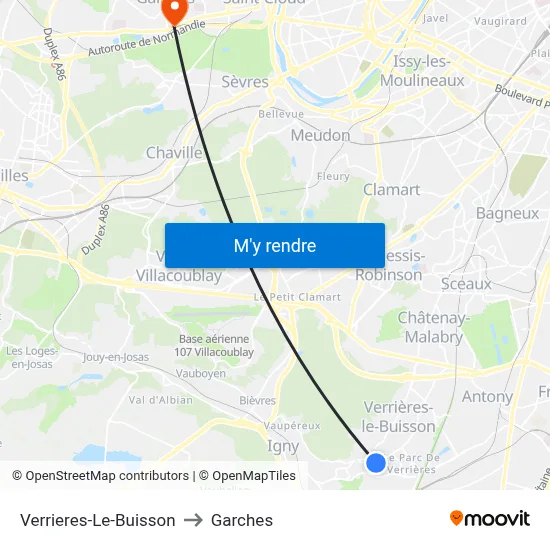 Verrieres-Le-Buisson to Garches map
