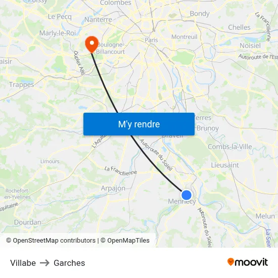 Villabe to Garches map