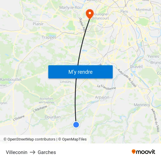 Villeconin to Garches map