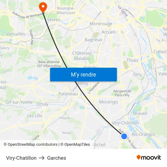 Viry-Chatillon to Garches map
