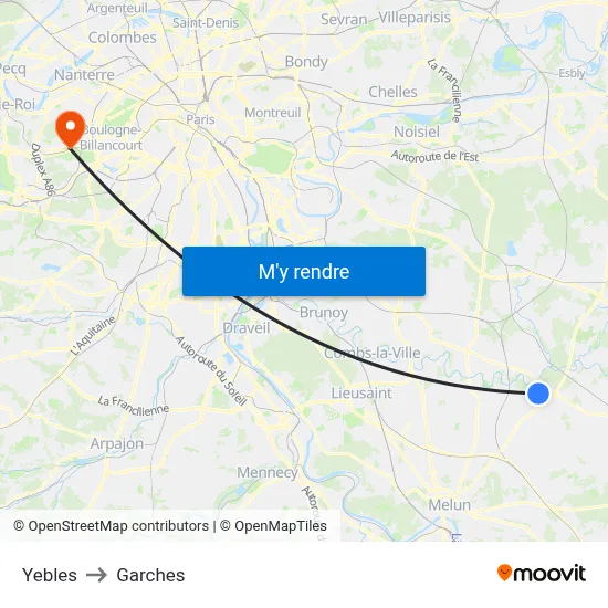 Yebles to Garches map