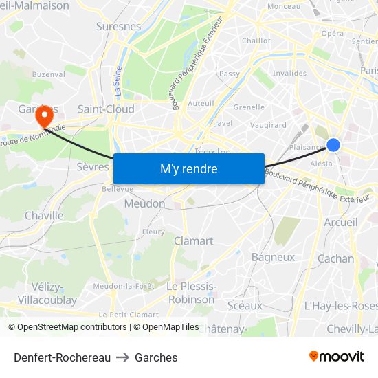 Denfert-Rochereau to Garches map