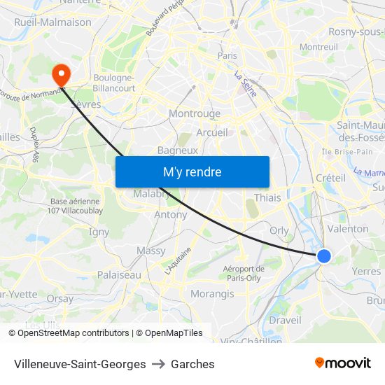 Villeneuve-Saint-Georges to Garches map