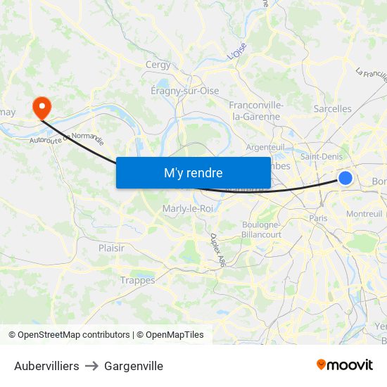 Aubervilliers to Gargenville map