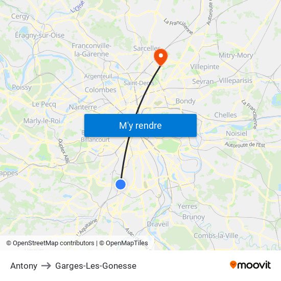 Antony to Garges-Les-Gonesse map
