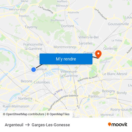 Argenteuil to Garges-Les-Gonesse map