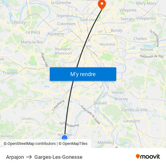 Arpajon to Garges-Les-Gonesse map