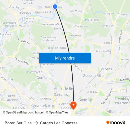 Boran-Sur-Oise to Garges-Les-Gonesse map