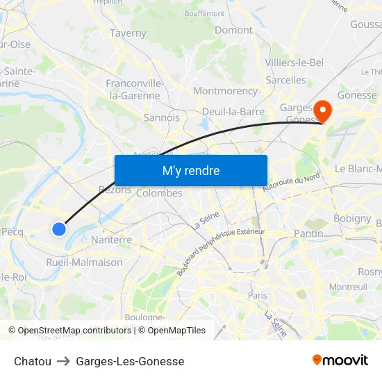 Chatou to Garges-Les-Gonesse map