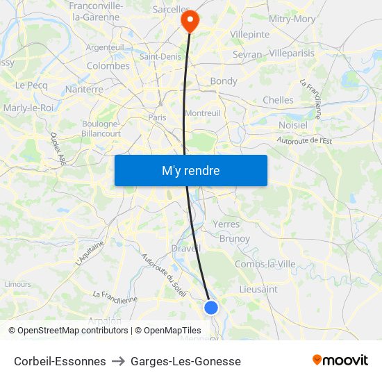 Corbeil-Essonnes to Garges-Les-Gonesse map