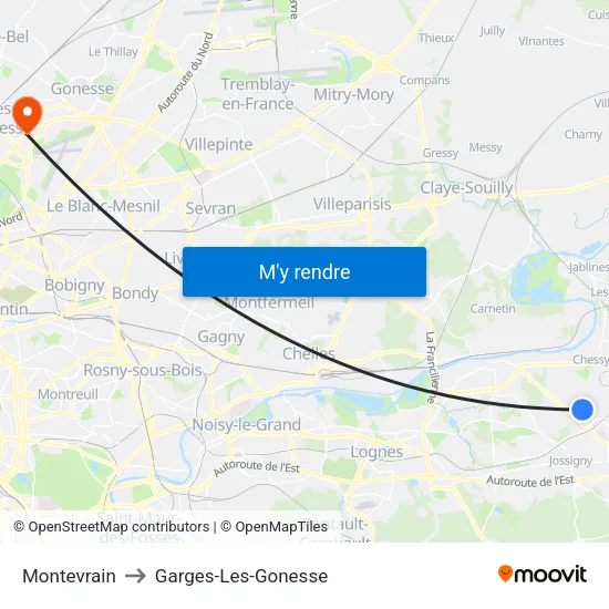 Montevrain to Garges-Les-Gonesse map