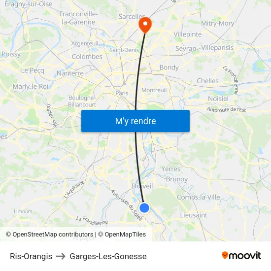 Ris-Orangis to Garges-Les-Gonesse map