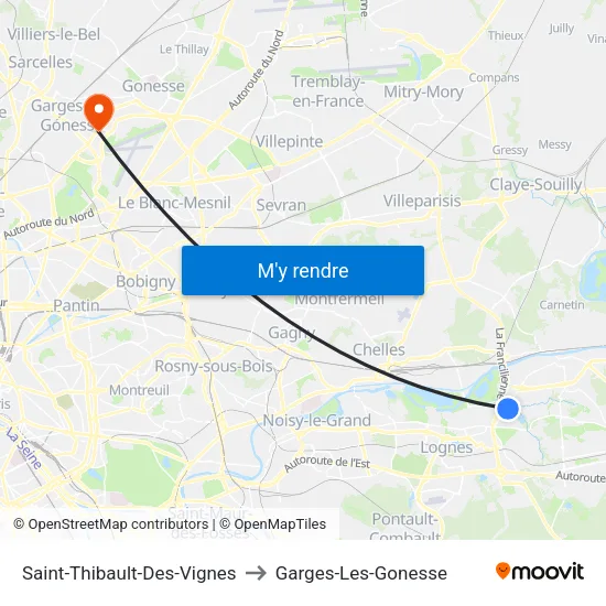Saint-Thibault-Des-Vignes to Garges-Les-Gonesse map