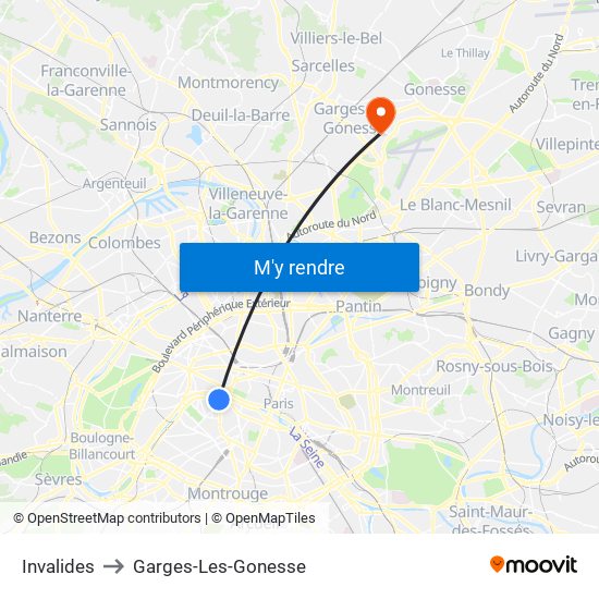 Invalides to Garges-Les-Gonesse map