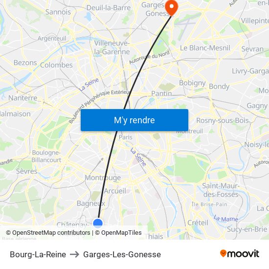 Bourg-La-Reine to Garges-Les-Gonesse map