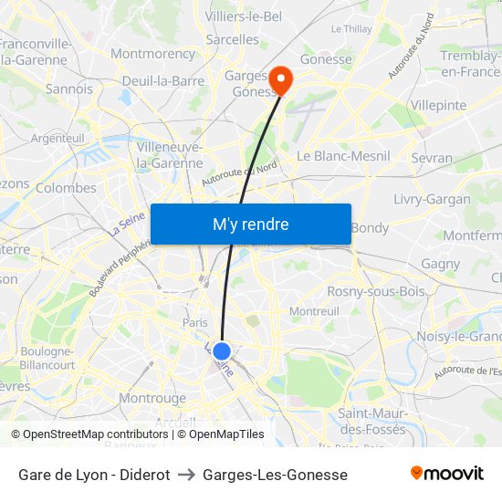 Gare de Lyon - Diderot to Garges-Les-Gonesse map