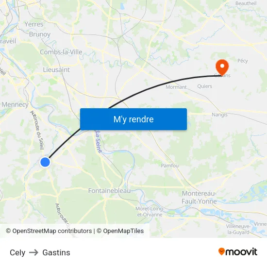 Cely to Gastins map