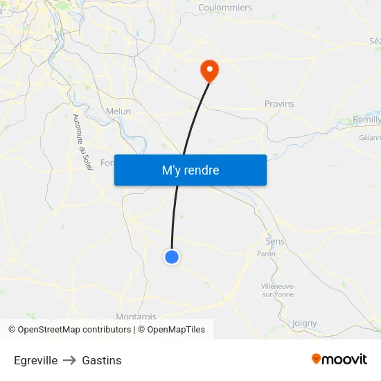 Egreville to Gastins map