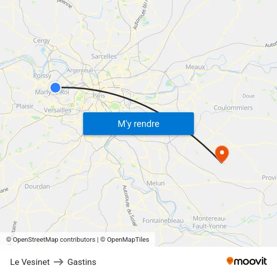 Le Vesinet to Gastins map
